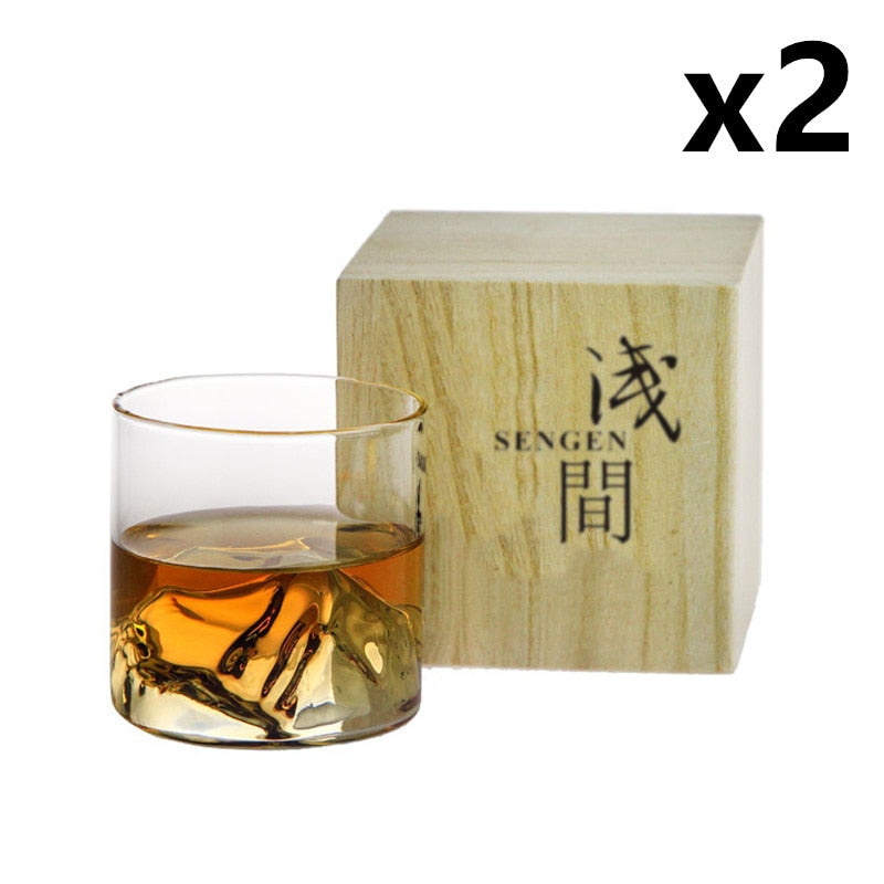 Japan 3D Mountain Whiskey Glass Glacier Old Fashioned Whisky Rock Glasses Whiskey-glass Wooden Box Vodka Cup Wine Tumbler