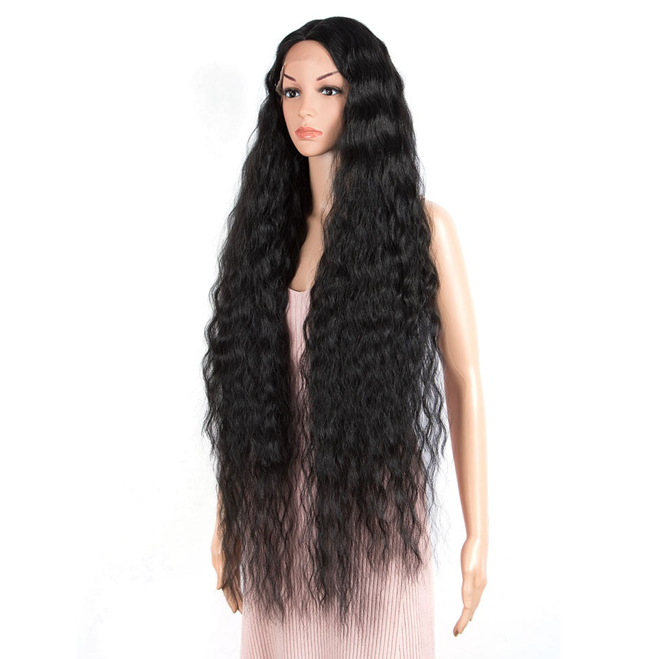 42" Loose Wave Lace Front Wig Hair Synthetic Wigs For Women Ombre Blonde Water Wavy Long Curly Hair Wig Cosplay