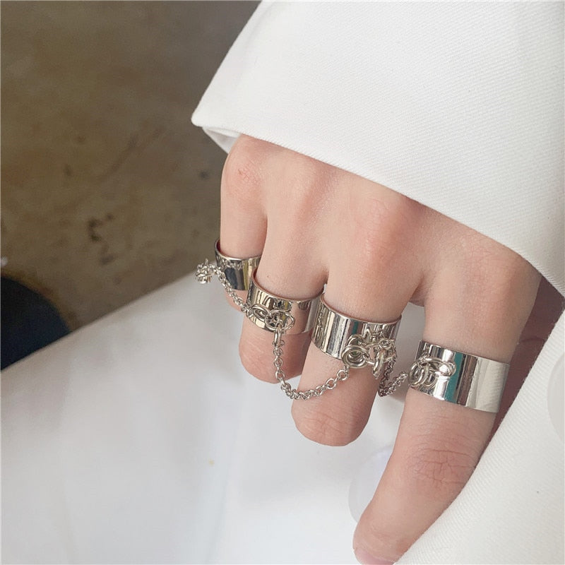 Minimalist Irregular Silver Color Rings For Women Fashion Creative Hollow Irregular Geometric Open Rings Party Jewelry Gifts