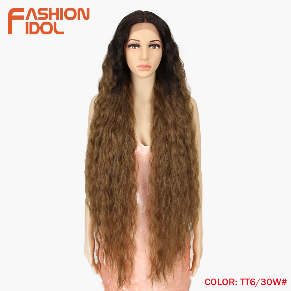 42" Loose Wave Lace Front Wig Hair Synthetic Wigs For Women Ombre Blonde Water Wavy Long Curly Hair Wig Cosplay