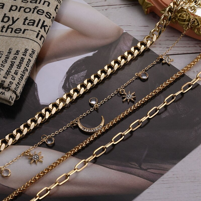 Vintage Mango Crystal Multilayer Pendant Chain Necklace Golden Necklaces For Women Jewelry