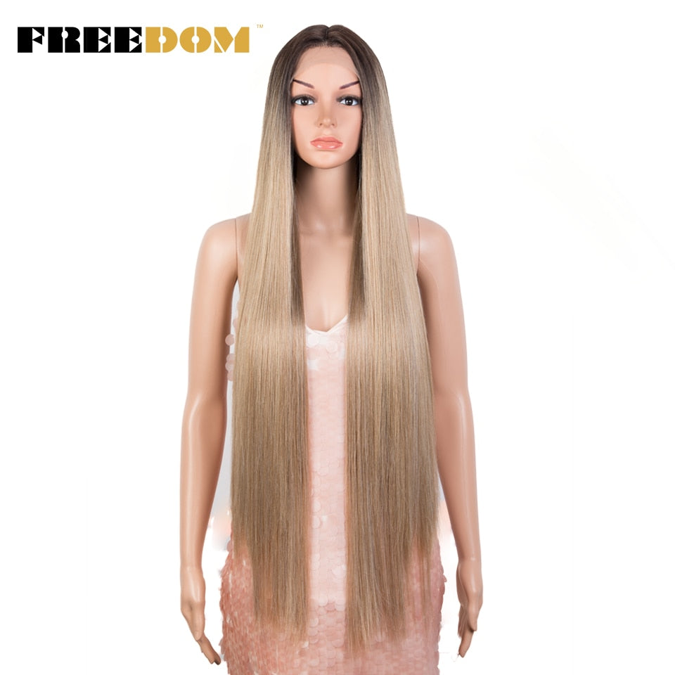 Synthetic Lace Wigs 38 Inch Long Straight Lace Wig Ombre Blonde Brown Pink Cosplay Wigs For Black Women