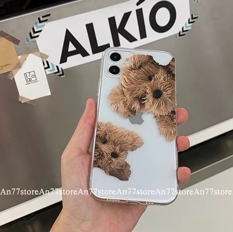 Korean ins Cute Dog Phone Case For iPhone 11 12 13 Pro Max X XR XS Max 7 8 Plus SE Clear Silicone Soft TPU Cover ins