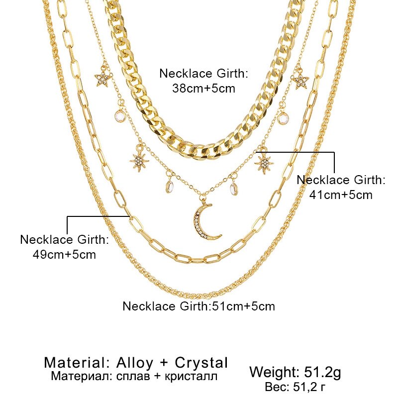 Vintage Mango Crystal Multilayer Pendant Chain Necklace Golden Necklaces For Women Jewelry