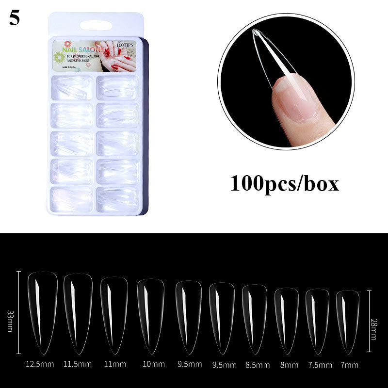 100pcs/box Clear Transparent Seamless Fake Nails Full Coverage False Nails Tips Short T-shaped Water Drop Full Sticker For Nails