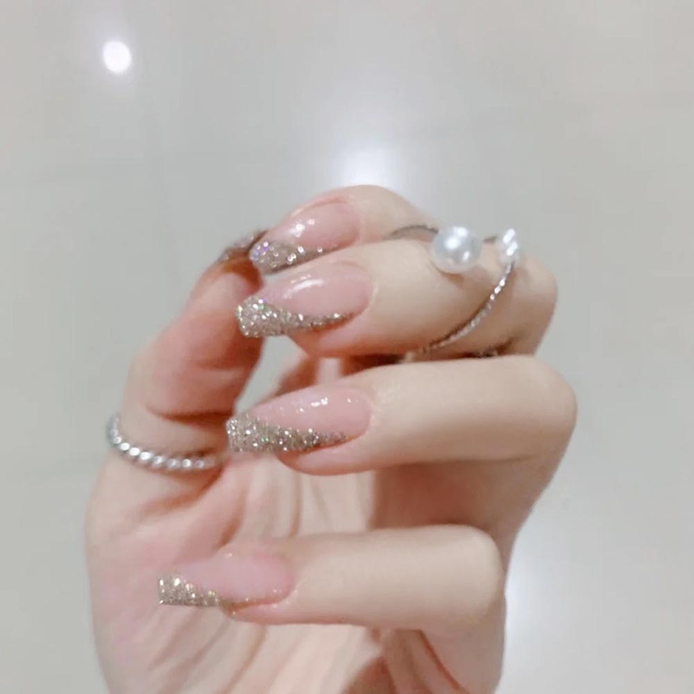 24pcs Rhinestone Design Fake Nails Shiny nail Decorations Press On nail Tips False Nail Patch