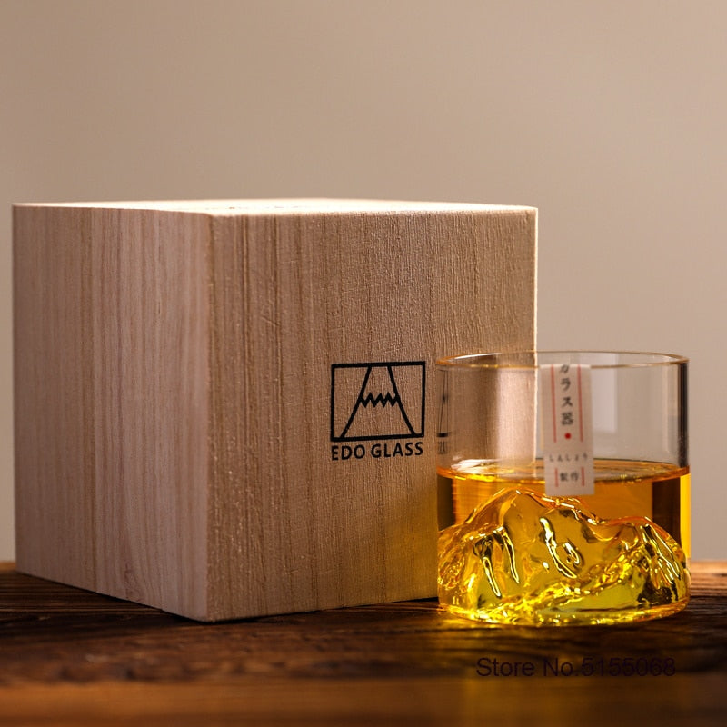 Japan 3D Mountain Whiskey Glass Glacier Old Fashioned Whisky Rock Glasses Whiskey-glass Wooden Box Vodka Cup Wine Tumbler