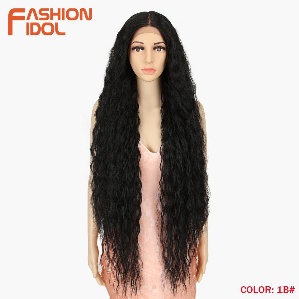 42" Loose Wave Lace Front Wig Hair Synthetic Wigs For Women Ombre Blonde Water Wavy Long Curly Hair Wig Cosplay