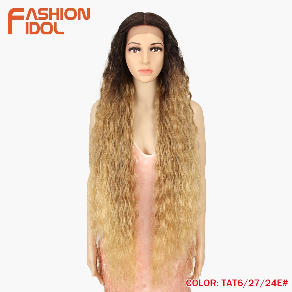 42" Loose Wave Lace Front Wig Hair Synthetic Wigs For Women Ombre Blonde Water Wavy Long Curly Hair Wig Cosplay