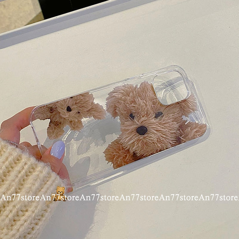 Korean ins Cute Dog Phone Case For iPhone 11 12 13 Pro Max X XR XS Max 7 8 Plus SE Clear Silicone Soft TPU Cover ins