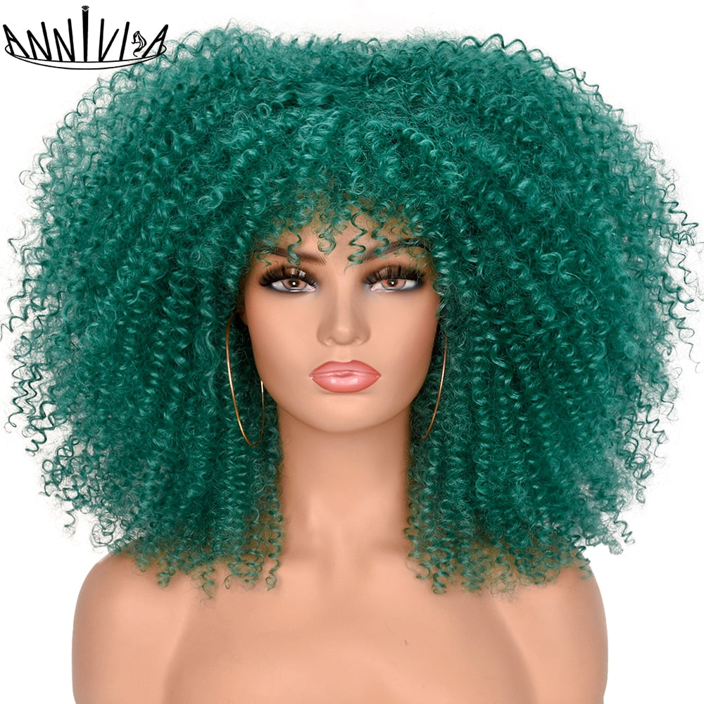 Short Hair Afro Kinky Curly Wigs With Bangs For Black Women Fluffy Synthetic African Ombre Glueless Brown Blonde Cosplay Wigs