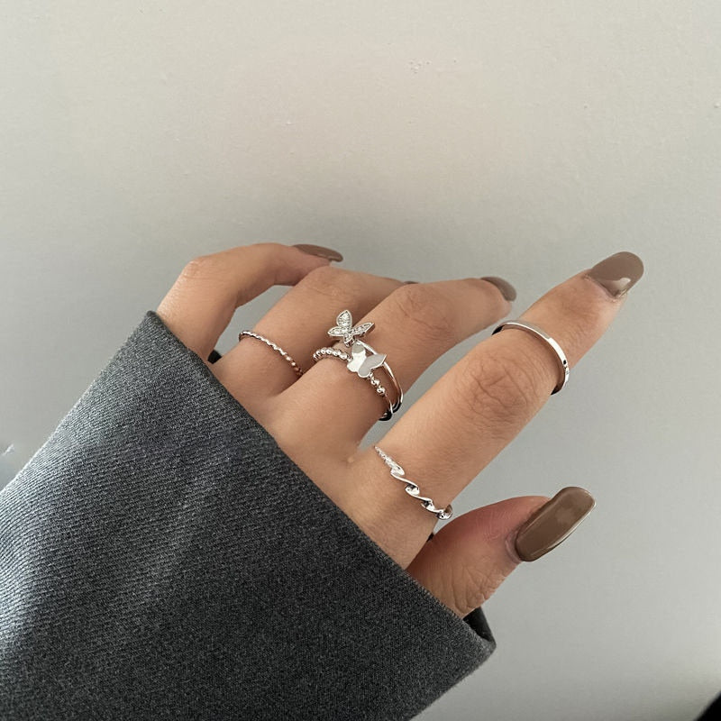 Minimalist Irregular Silver Color Rings For Women Fashion Creative Hollow Irregular Geometric Open Rings Party Jewelry Gifts