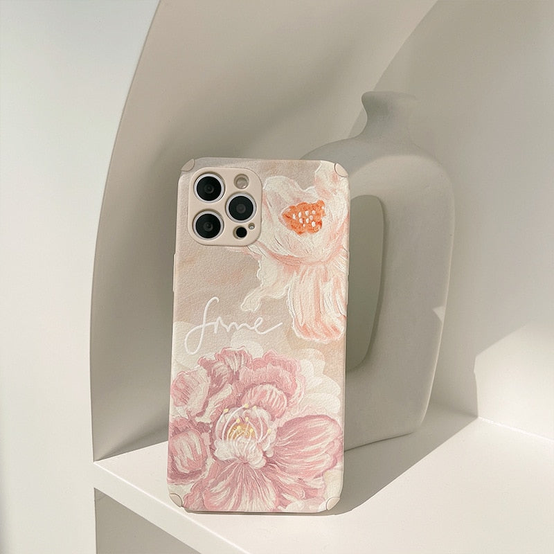 Retro big flower soft silicone 3d leather phone case for iphone 13 11 14 pro max 12 mini 7 8 plus x xr xs max cute conque shell