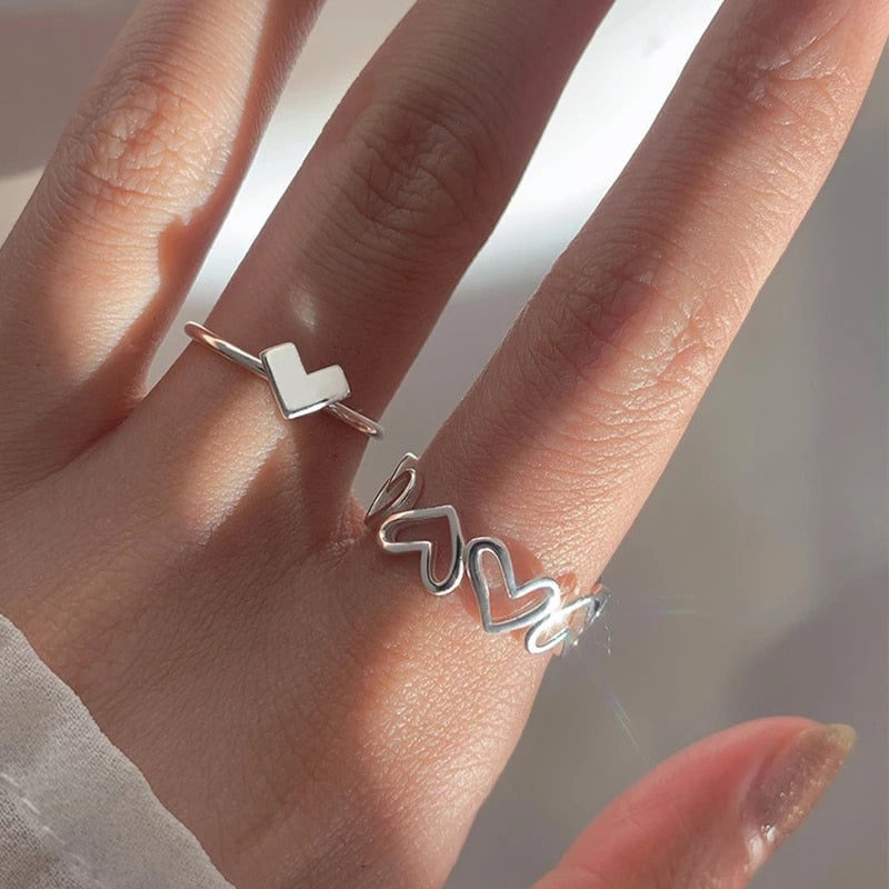 Minimalist Irregular Silver Color Rings For Women Fashion Creative Hollow Irregular Geometric Open Rings Party Jewelry Gifts