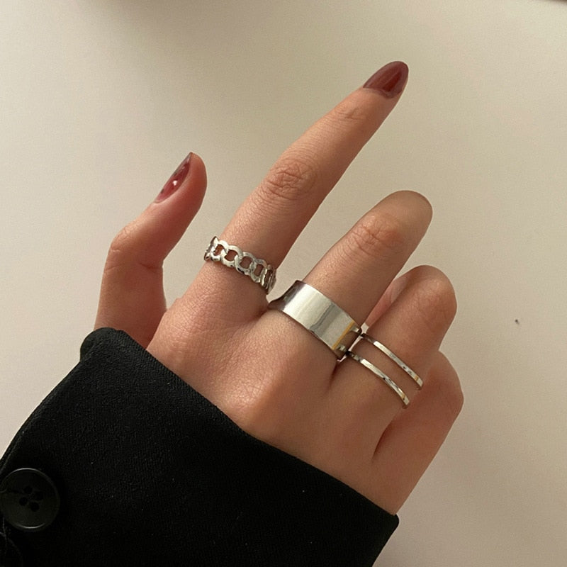 Minimalist Irregular Silver Color Rings For Women Fashion Creative Hollow Irregular Geometric Open Rings Party Jewelry Gifts