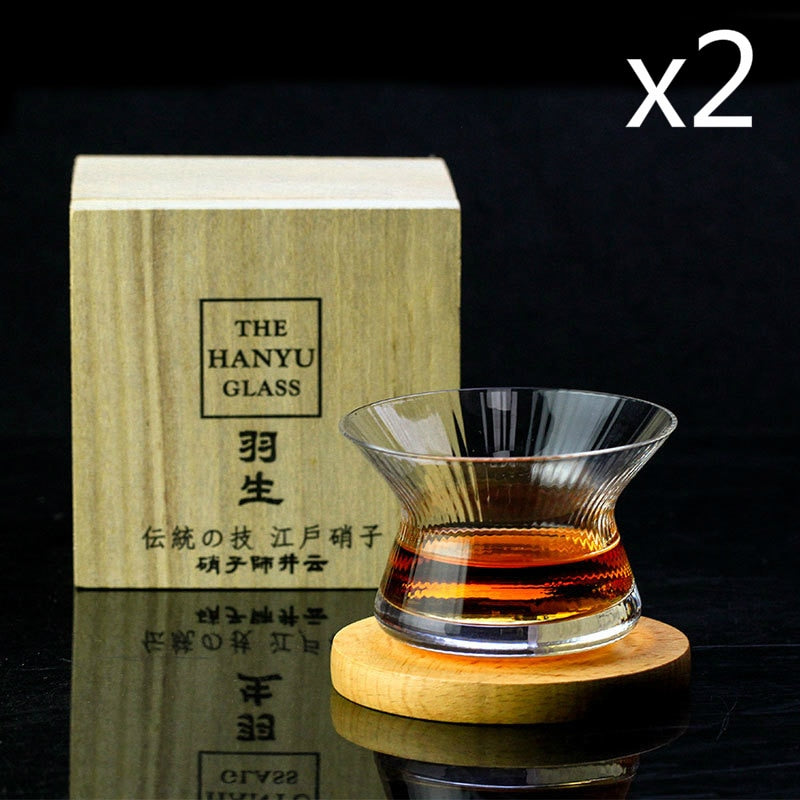 Neat Japan EDO Crystal Whisky Cappie Hanyu Glass Bowl Cup Rotatable Stripe Barley-bree Wine Glass Brandy Snifter Wood box