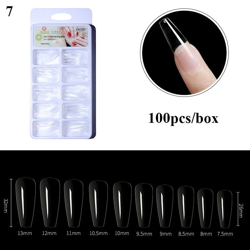 100pcs/box Clear Transparent Seamless Fake Nails Full Coverage False Nails Tips Short T-shaped Water Drop Full Sticker For Nails