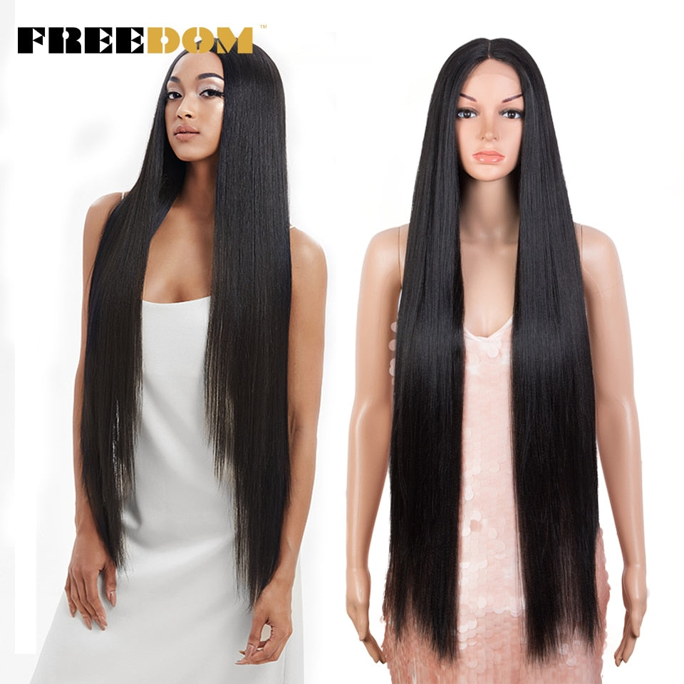 Synthetic Lace Wig 38 Inch Deep Part Long Straight Wig Ombre Pink Cosplay Wigs Synthetic Lace Front Wigs For Black Women