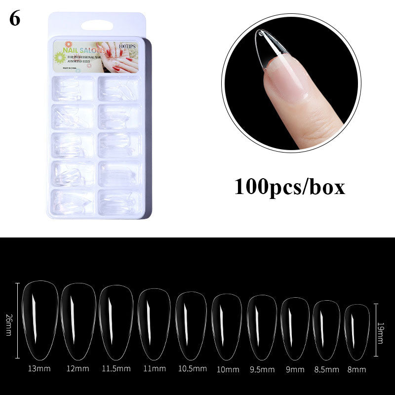 100pcs/box Clear Transparent Seamless Fake Nails Full Coverage False Nails Tips Short T-shaped Water Drop Full Sticker For Nails