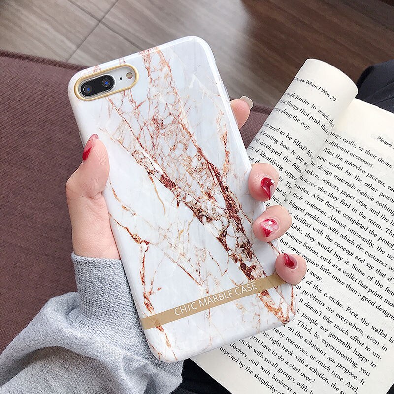 Artistic agate marble gold bar Phone Case For iphone XS XR XS Max 11 7 8 Plus Glossy soft silicon case Back cover