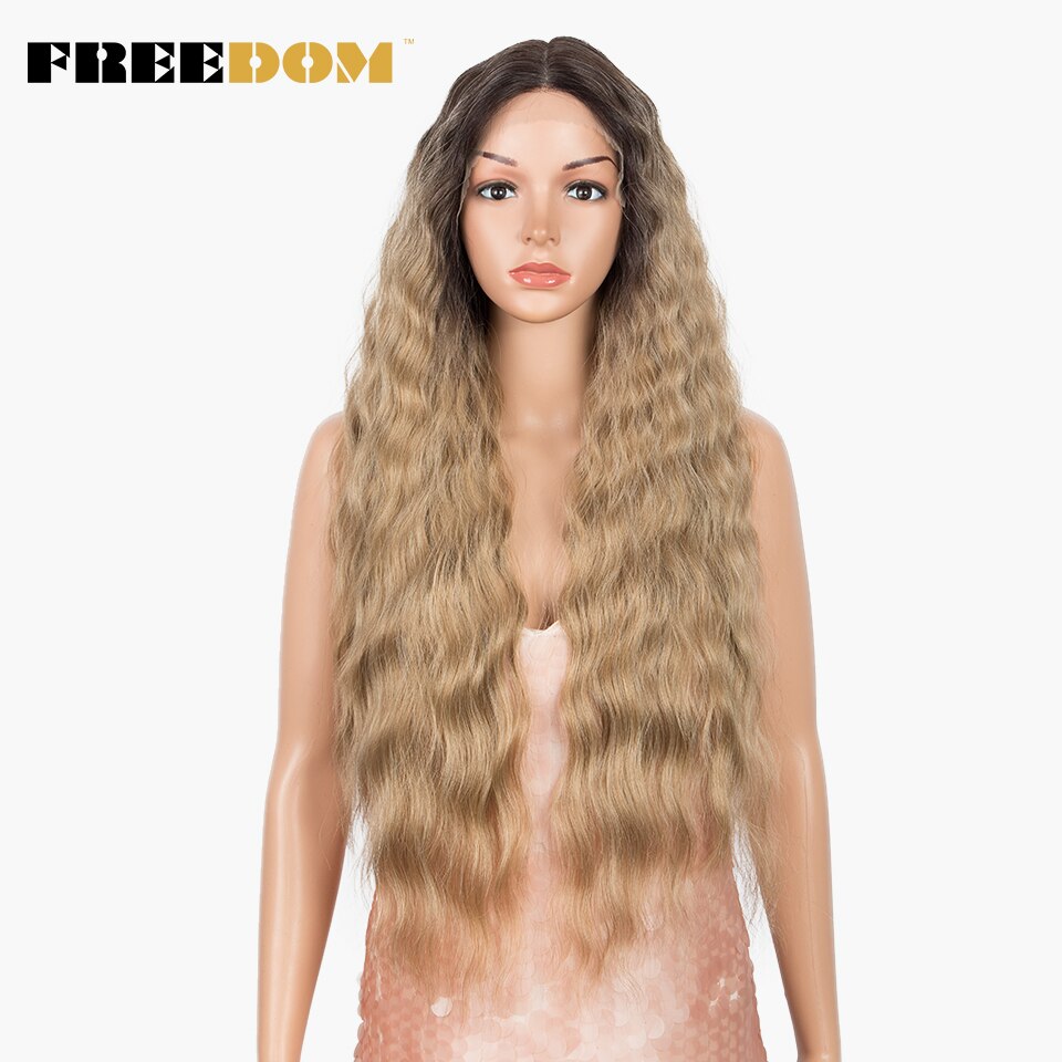 Synthetic Lace Wig Long Deep Wavy Ombre Blonde Ginger Lace Wigs For Black Women Heat Resistant Cosplay Wigs