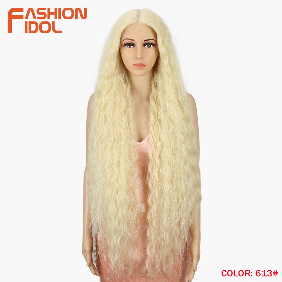 42" Loose Wave Lace Front Wig Hair Synthetic Wigs For Women Ombre Blonde Water Wavy Long Curly Hair Wig Cosplay