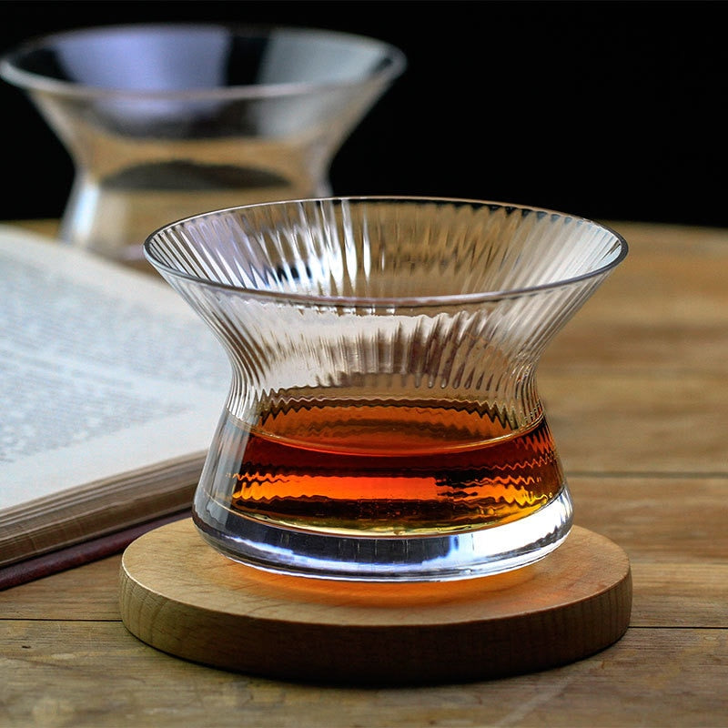 Neat Japan EDO Crystal Whisky Cappie Hanyu Glass Bowl Cup Rotatable Stripe Barley-bree Wine Glass Brandy Snifter Wood box