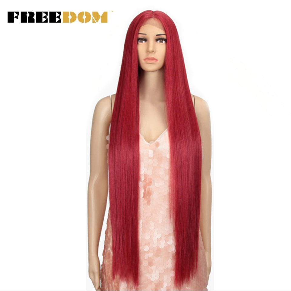 Synthetic Lace Wig 38 Inch Deep Part Long Straight Wig Ombre Pink Cosplay Wigs Synthetic Lace Front Wigs For Black Women