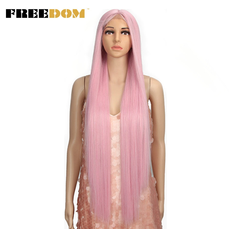 Synthetic Lace Wig 38 Inch Deep Part Long Straight Wig Ombre Pink Cosplay Wigs Synthetic Lace Front Wigs For Black Women