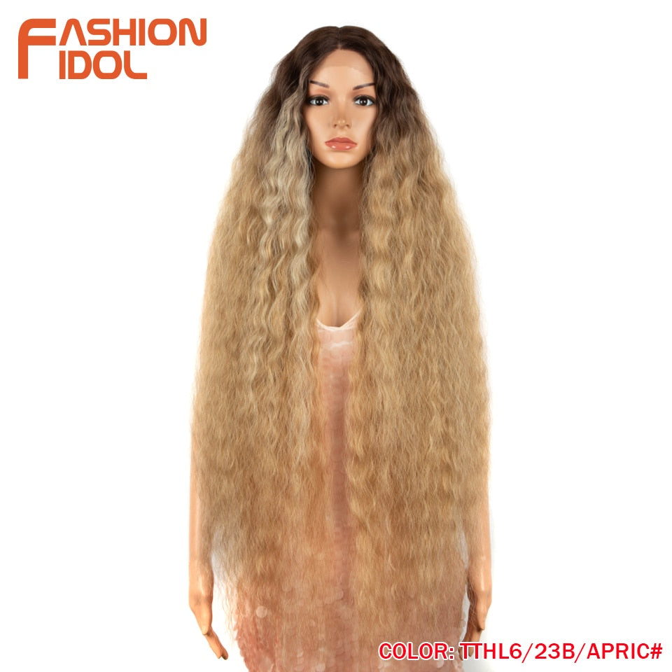 42" Loose Wave Lace Front Wig Hair Synthetic Wigs For Women Ombre Blonde Water Wavy Long Curly Hair Wig Cosplay