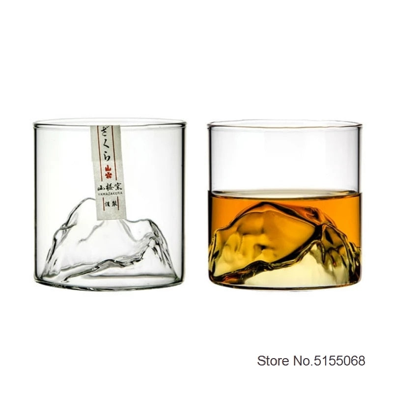 Japan 3D Mountain Whiskey Glass Glacier Old Fashioned Whisky Rock Glasses Whiskey-glass Wooden Box Vodka Cup Wine Tumbler