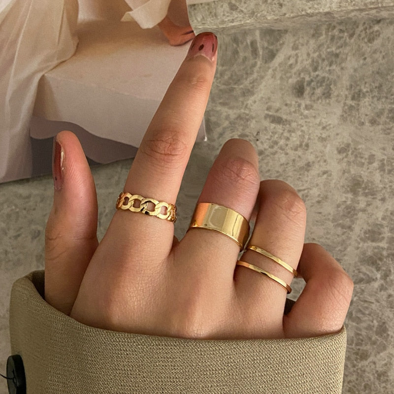 Minimalist Irregular Silver Color Rings For Women Fashion Creative Hollow Irregular Geometric Open Rings Party Jewelry Gifts