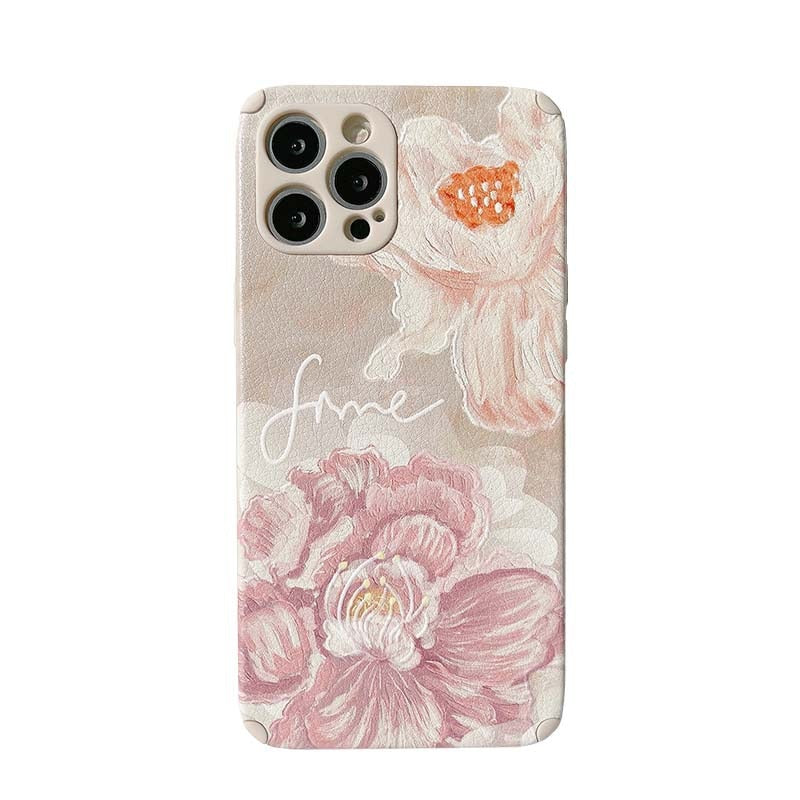 Retro big flower soft silicone 3d leather phone case for iphone 13 11 14 pro max 12 mini 7 8 plus x xr xs max cute conque shell