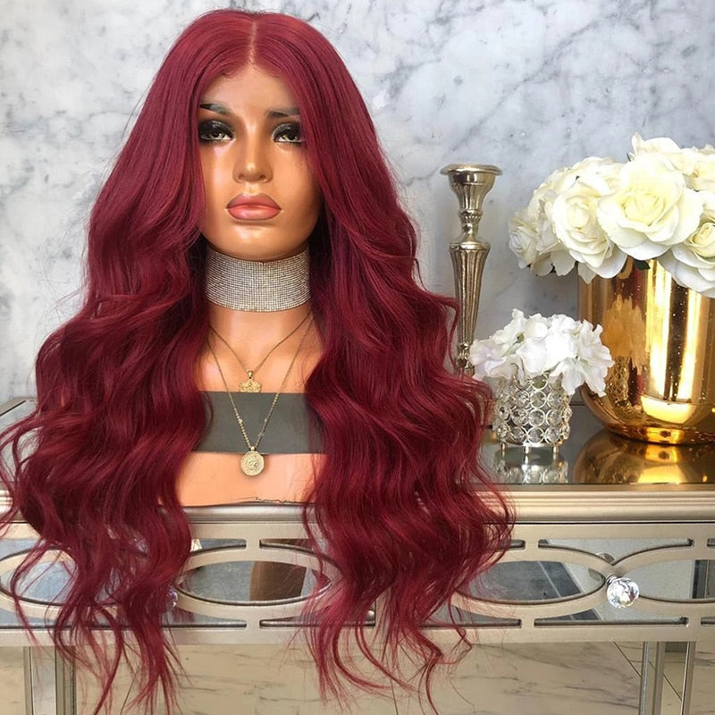 Long Body Wave Wig Middle Part Synthetic Lace Front Wigs for Women Pre Plucked Natural Hairline Wig Daily Use Cosplay Wig