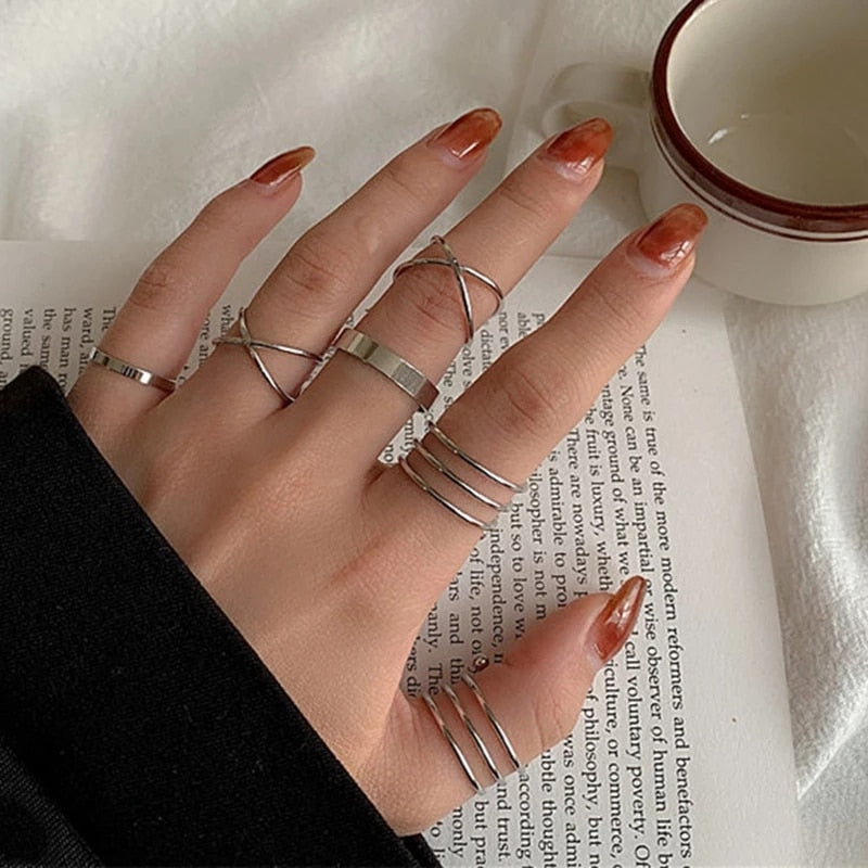 Minimalist Irregular Silver Color Rings For Women Fashion Creative Hollow Irregular Geometric Open Rings Party Jewelry Gifts