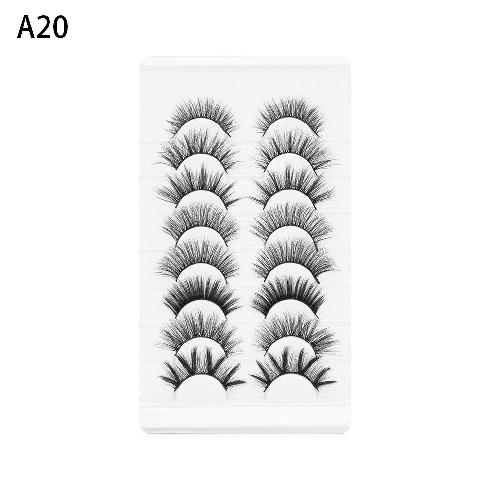 8 Pairs 3D Mink False Eyelashes Mixed Style 100% Mink Hair Wispies Criss-cross Fluffy Eyelashes Volume Handmade Cruelty-free