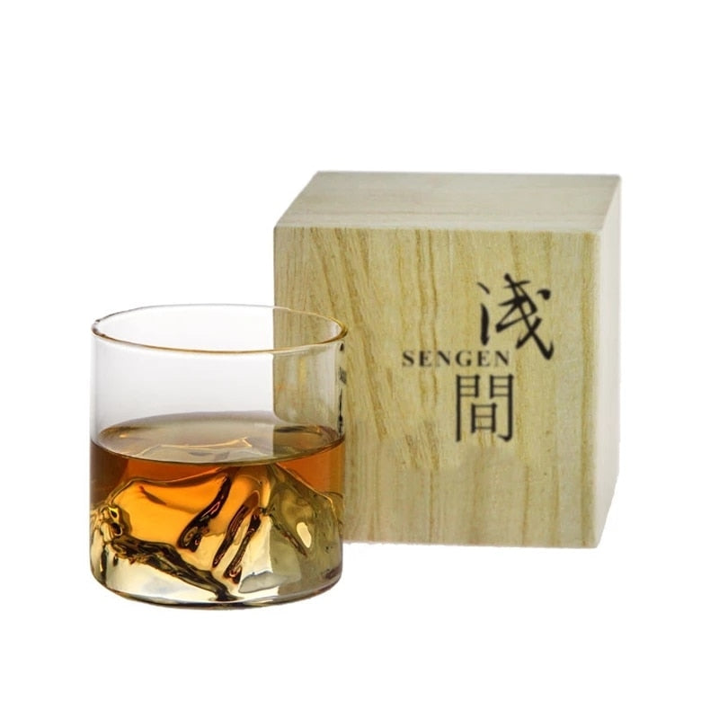 Japan 3D Mountain Whiskey Glass Glacier Old Fashioned Whisky Rock Glasses Whiskey-glass Wooden Box Vodka Cup Wine Tumbler