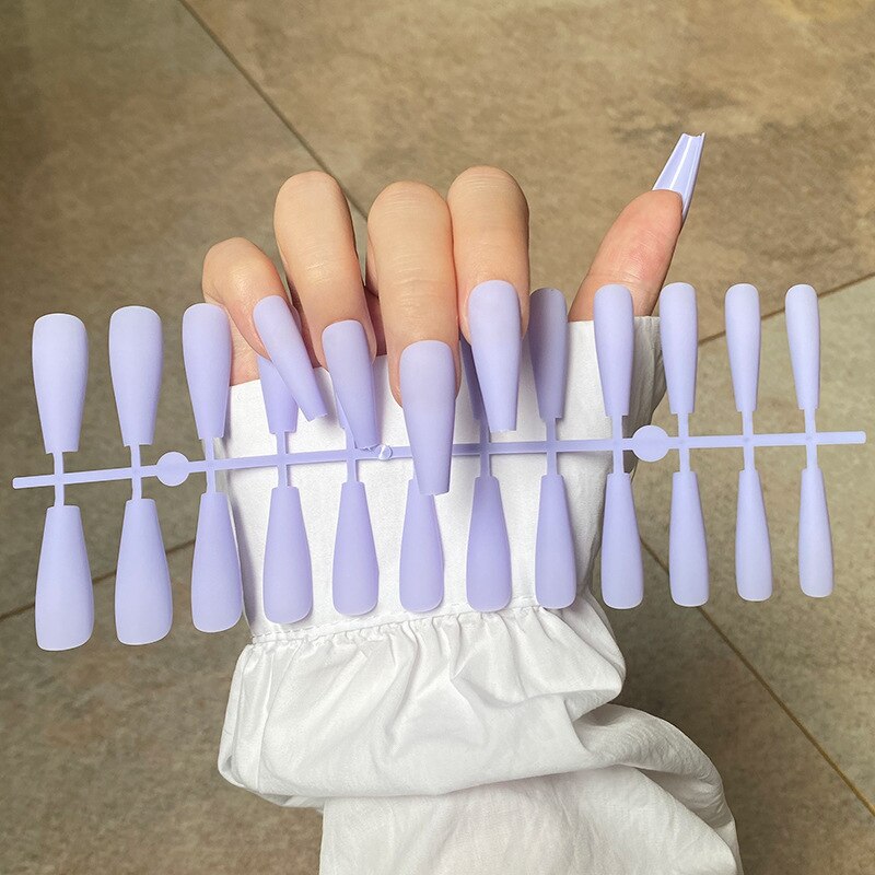 24Pcs/Sheet Matte Fake Nails Full Cover Ballet Fake Nail Elegant Solid Color Long Coffin False Nails Art Artificial Fingernails