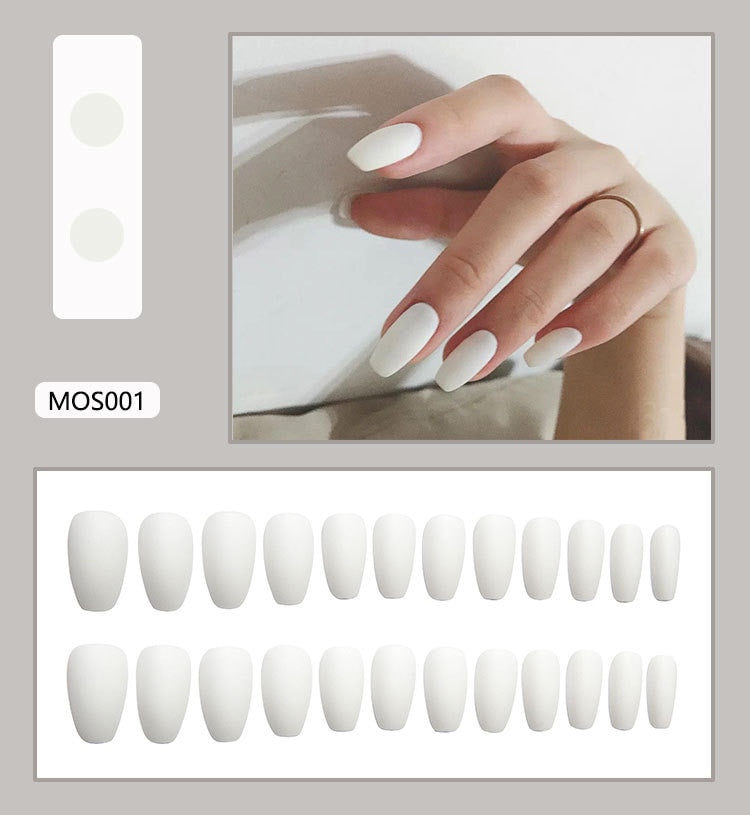 24pcs ballet Matte Solid Color False Nails Removable Artificial Nails with Natural Fit full cover white nail tips nails press on