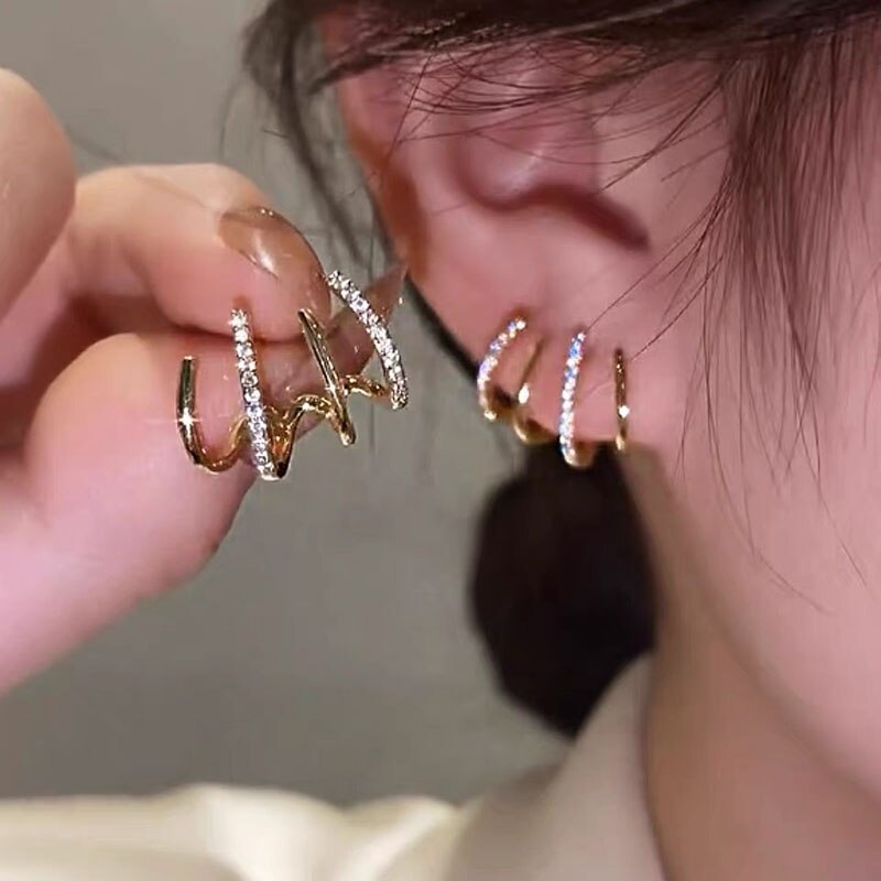 Korean Zircon Multi-layer Geometric Earrings for Women Temperament Drop Crystal Earings Party Jewelry