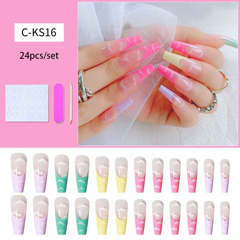 Fake Nails Heart Pattern Full Cover Fake Nails DIY Glue Press On Nails