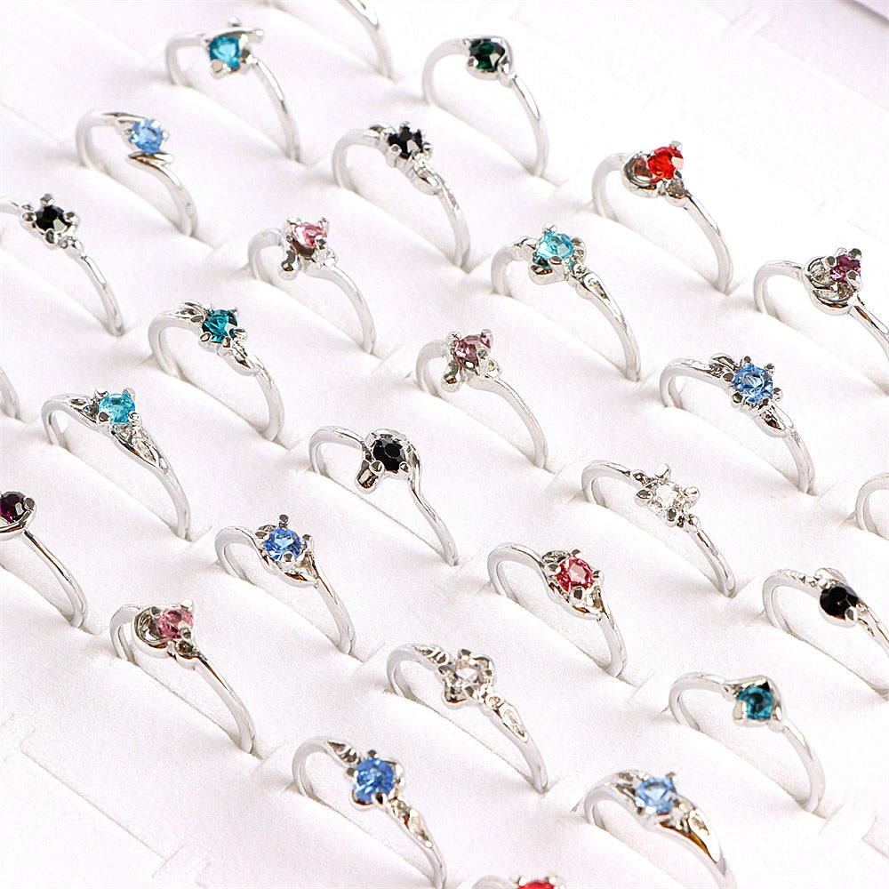 10Pcs/Lot Fashion Heart Love Micro-inlaid Colorful Crystal Finger Ring Jewelry For Women Mix Style Wedding Engagement Party