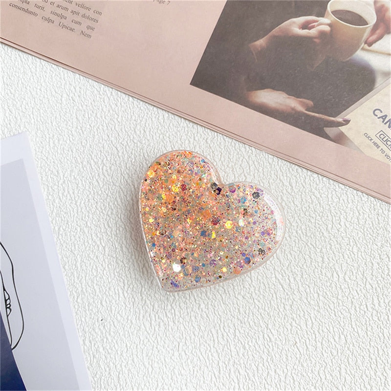 Korean Cute Epoxy Love Heart Phone Grip Tok Griptok Holder Ring For iPhone 14 13 Samsung Phone Accessories Glitter Lazy Bracket