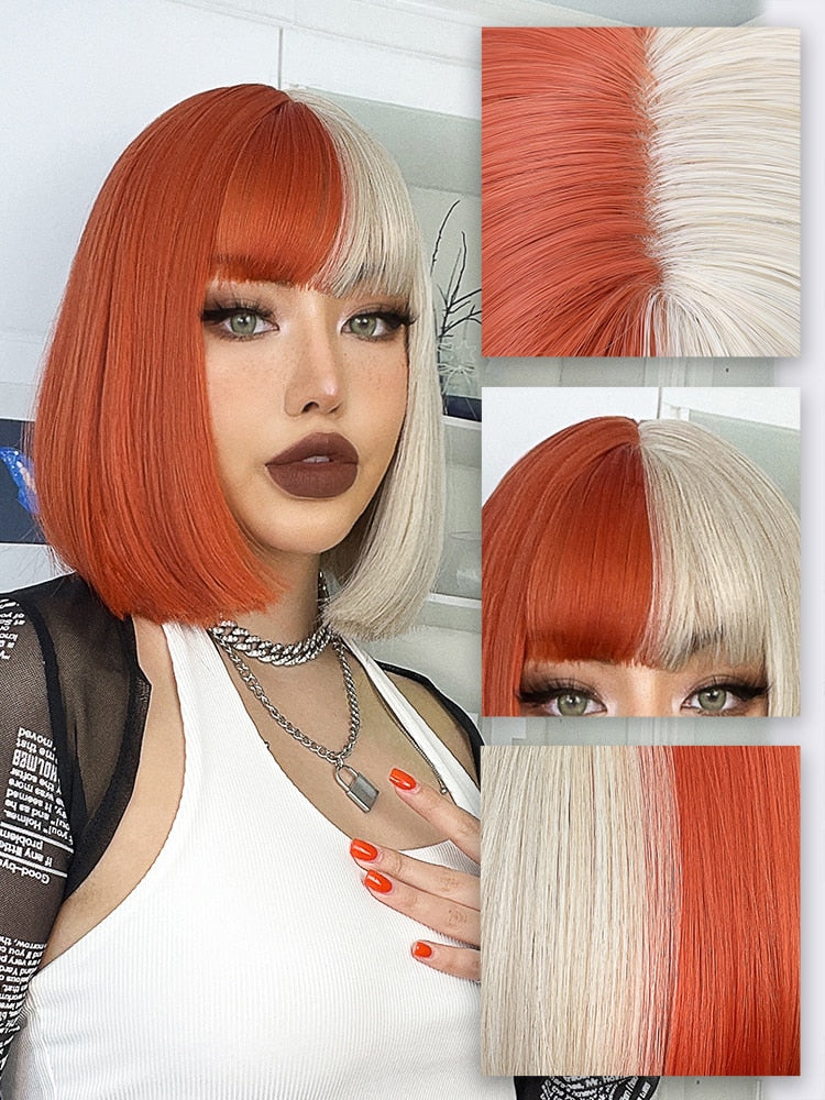 Blonde Red Short Bob Wig Synthetic Wig For Women With Bangs Lolita Cosplay Party Natural Hair Heat Resistant Fiber Wigs