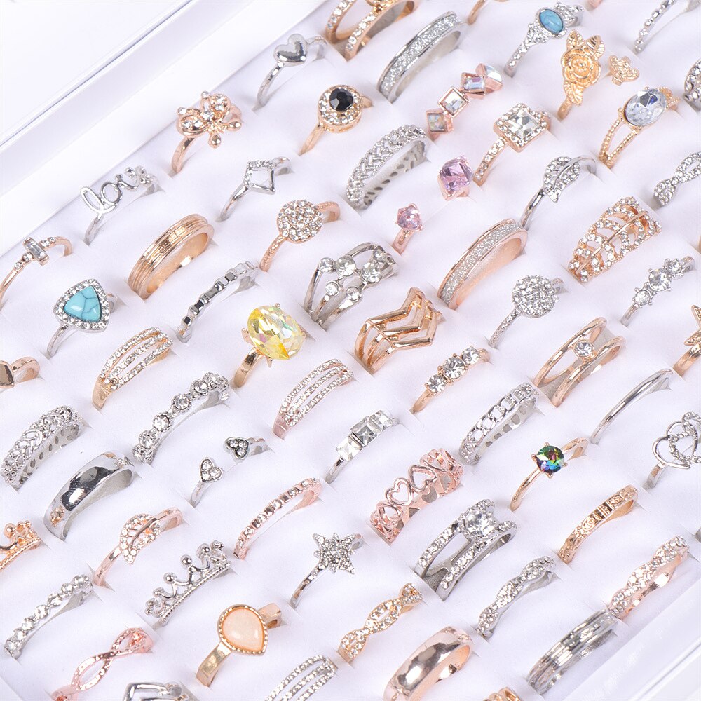 10Pcs/lot Vintage Flowers Pearl Silver Plated Rings For Women Mix Style Fashion Wedding Jewelry Party