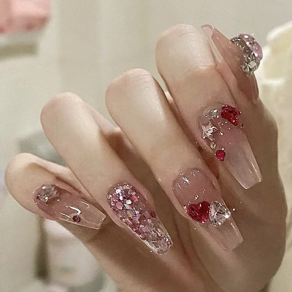 24pcs/box gradient French artifical nails with glue shiny star Fake Nails Lovely Girl korean press on nails ballerina False Nail