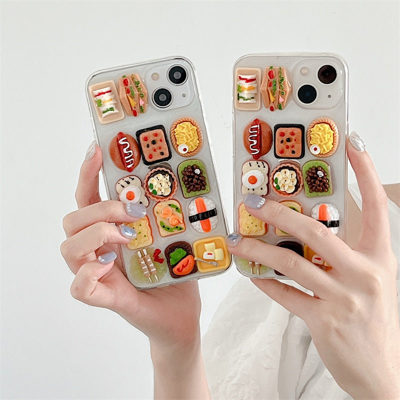 Japanese 3D Snack Food Epoxy Phone Case For iPhone 11 12 13 Pro Max X XR XS Max 7 8 Plus Funny Cute Clear Soft Back Cover Coque