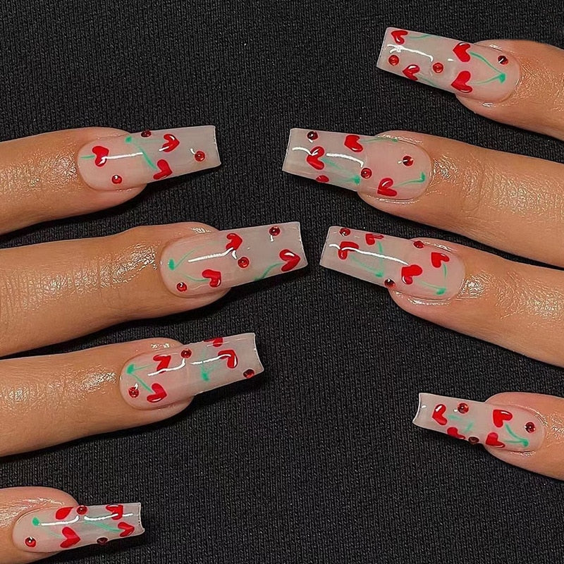 Fake Nails Heart Pattern Full Cover Fake Nails DIY Glue Press On Nails