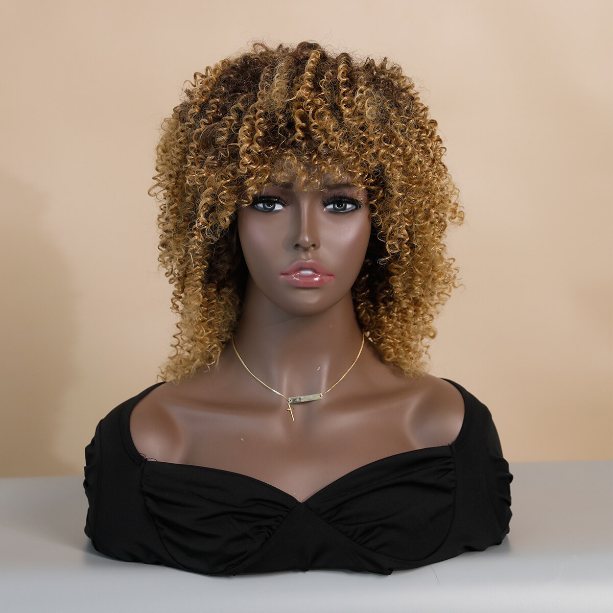 Natural Black Short Curly Hair Wig for Women Heat Resistant Synthetic Wig with Bangs Party Daily Use Afro Female Wig Hair