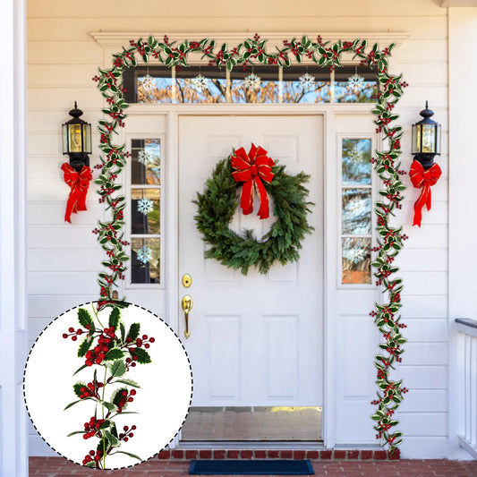 8Feet Red Berry Christmas Garland Flexible Artificial Berry Garland For Winter Christmas New Year Holiday Decor